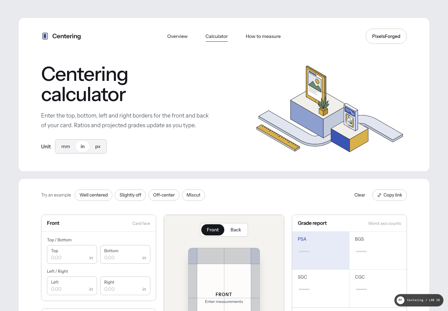 Centering calculator interface
